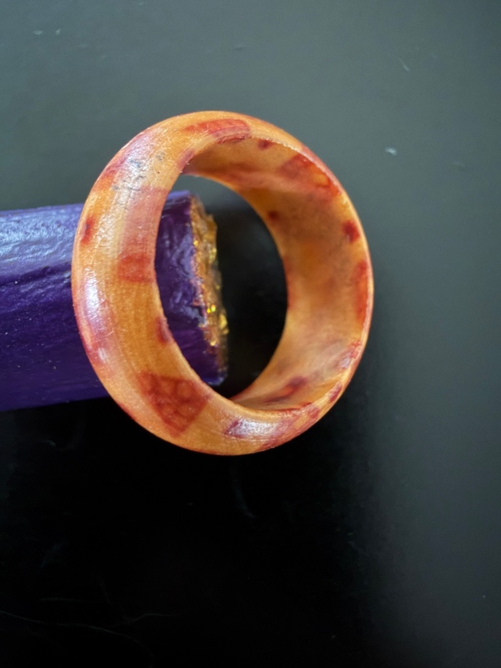 Wood Ring Very Small Orange Red Tones